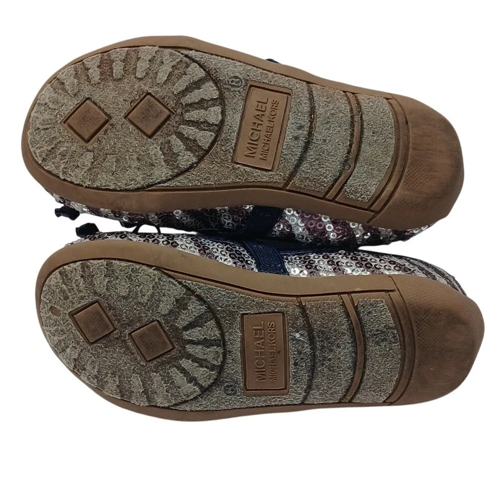 Michael Kors Lil Kory Ballet Flats Girls Size 8 Navy Blue Sequin‎ Mary Jane Bow